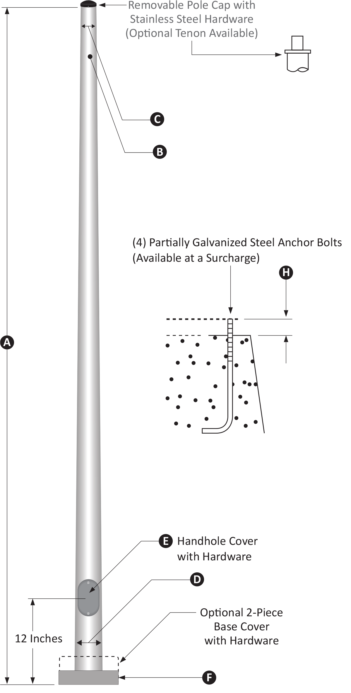 25 Foot Round Tapered Light Pole - Pro's Choice Heavy Duty